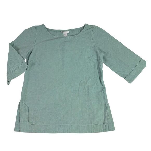 Soft Surroundings Cotton Tunic Blouse Womens Size Medium Pale Aqua - Picture 3 of 7
